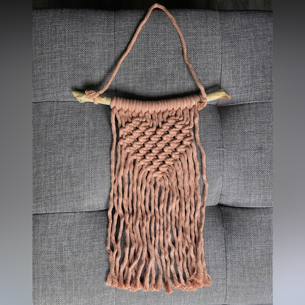 Blush Pink Mini Macramé & Driftwood Bohemian Wall Hanging
